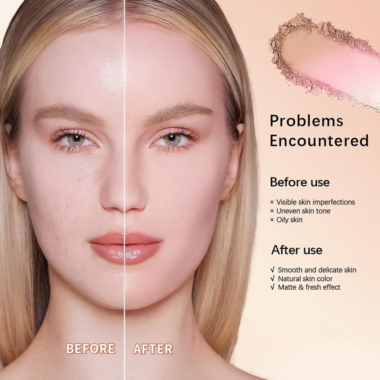 Baked Foundation, Coror Correcting Baked Foundation,Buildable Coverage, Lightweight Powder Foundation, Creates a Perfect Canvas and a Natural Semi-Matte Finish(01# Porcelain)