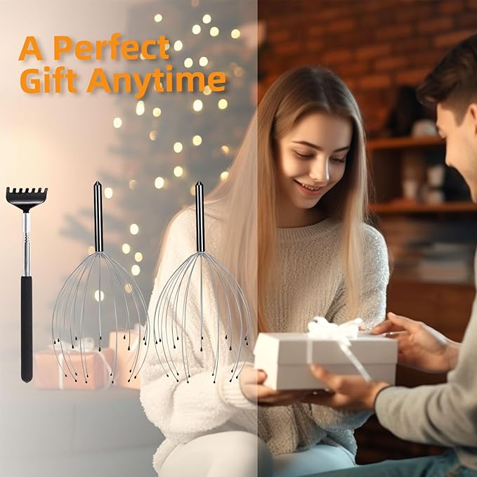 YEZY Head Massager 20 Fingers Head Scratcher Scalp Massager, Back Scratcher, Stocking Stuffers for Scalp Massage Back Massage 2 Pack (Black)