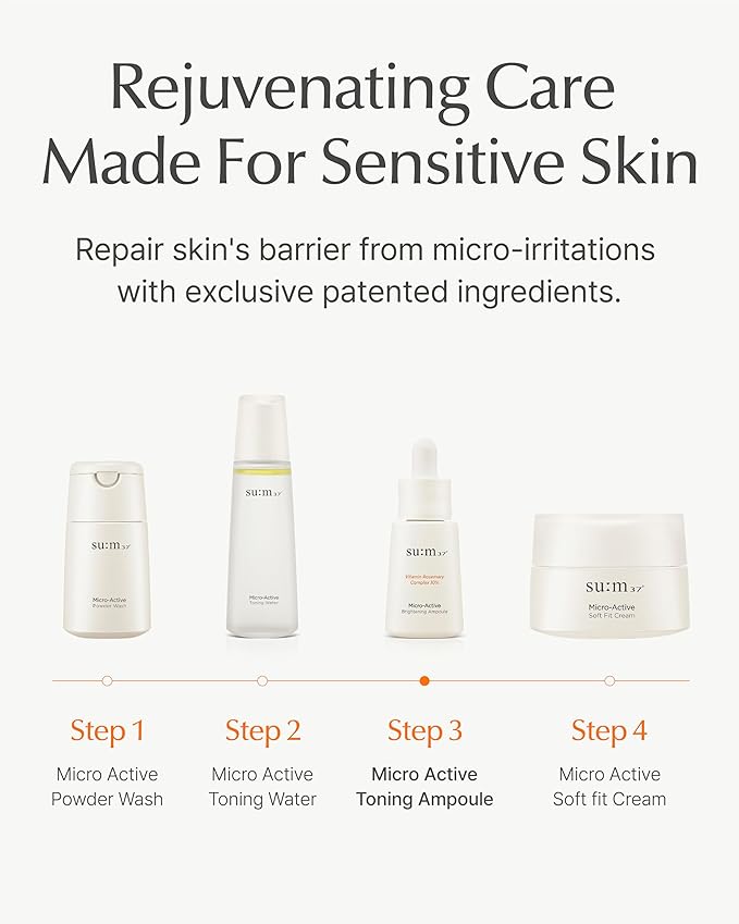 SU:M Micro-Active Calming Ampoule (0.5 fl oz) - Soothing Serum for Redness & Uneven Skin Texture, Provides Quick Relief for Sensitive Skin, Herbal Scent, Korean Skin Care