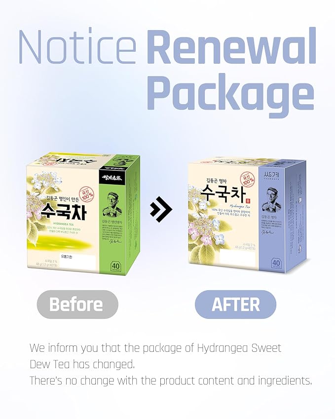 Ssanggye Hydrangea Sweet Dew Tea 1.2g x 40 Tea bags, Premium Korean Herbal Tea Hot Cold Sweet Flower Soft 4 Seasons Made in Korea