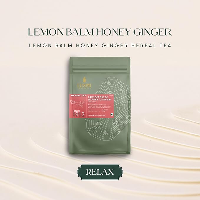 Luxmi Estates - Lemon Balm Honey Ginger - 50 Tea Bags | Organic Lemon Balm Tea with Honey and Ginger Root | Great for Soar Throat, Immunity and Stress Relief