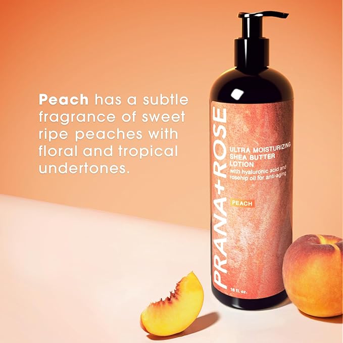 MADE IN THE USA Ultra Moisturizing Shea Butter Lotion with Hyaluronic Acid and Rosehip Oil for anti-aging ORGANIC VEGAN body and hand lotion 16oz (Peach)