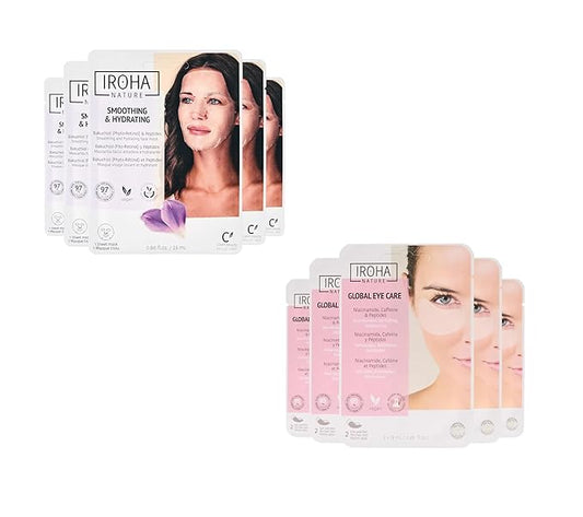 Eye Mask Patches (5 pairs) + Phyto Retinol Face Masks (5 masks) -Skin Care Mask with Bakuchiol & Eye Mask with Caffeine, Niacinamide, Reduces Wrinkles, Baggy Eyes and Puffiness -Total Bundle 10 pieces