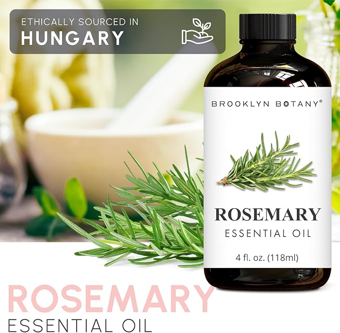Brooklyn Botany Rosemary Essential Oil - Huge 4 Fl Oz - 100% Pure and Natural - Premium Grade with Dropper - for Aromatherapy and Diffuser
