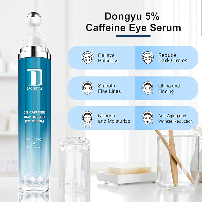 Dongyu Caffeine Eye Cream for Dark Circles: Under Eye Serum for Puffiness Bags Daily Care before Dates Parties Women Men