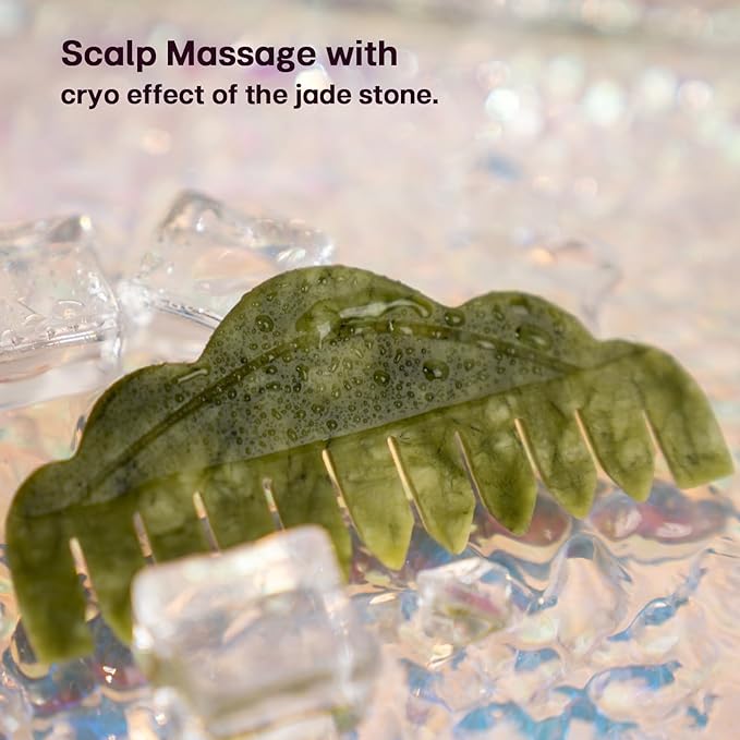 Lily Neck Face Massager Skin Rejuvenation Device (Black) with Triple Action LED, Natural Jade Comb Head Massager Scalp Massage Comb