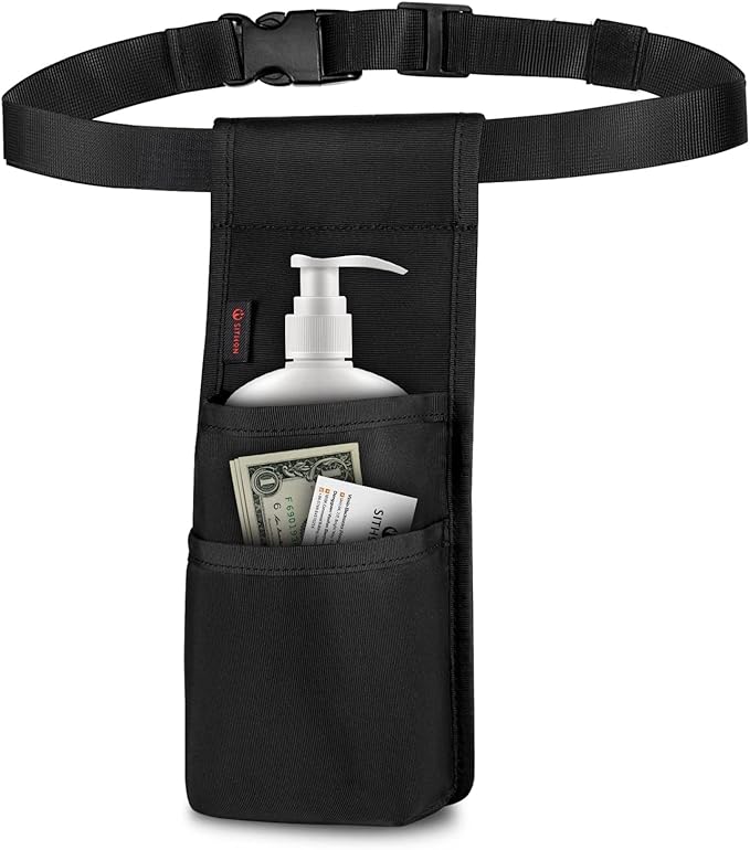 SITHON Professional Massage Bottle Bag for 1 Bottle, Lotion Oil Waist Holder Organizer, Massage Therapist Holster with Adjustable Belt, Multiple Pockets (Bag Only) (Black)