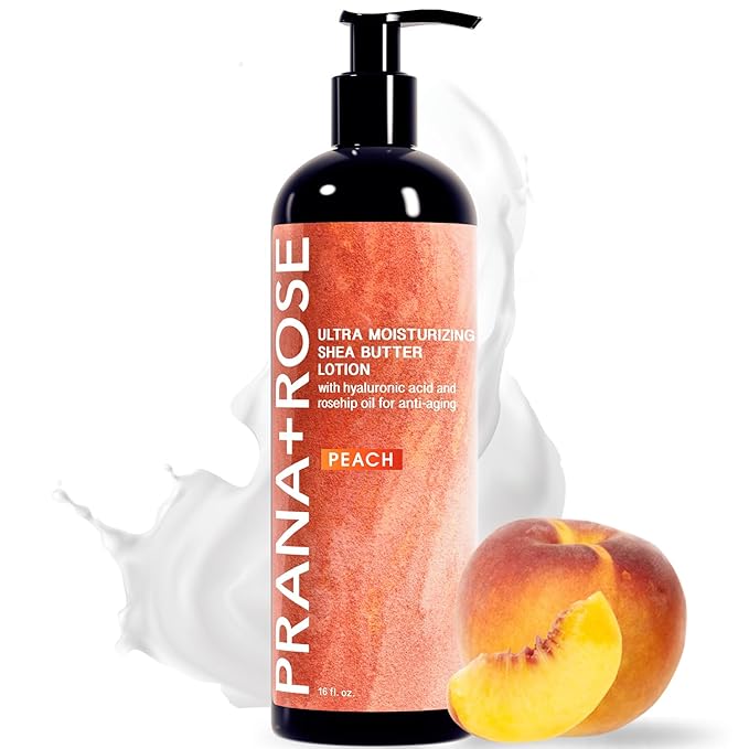 MADE IN THE USA Ultra Moisturizing Shea Butter Lotion with Hyaluronic Acid and Rosehip Oil for anti-aging ORGANIC VEGAN body and hand lotion 16oz (Peach)