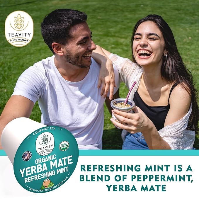 Organic Yerba Mate Refreshing Mint Tea Pods - Naturally Caffeinated Yerba Mate Tea Pod for Keurig Brewers by Teavity (12 Tea Pods)