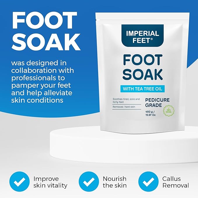 Epsom Salt Foot Soak w Tea Tree for Foot Bath (Pedicure Grade) - for Toenail Repair, Athletes Foot, Softens Calluses, Sore & Tired Feet, Nail Discoloration Foot Soak Salts, Smelly Foot Therapy16oz