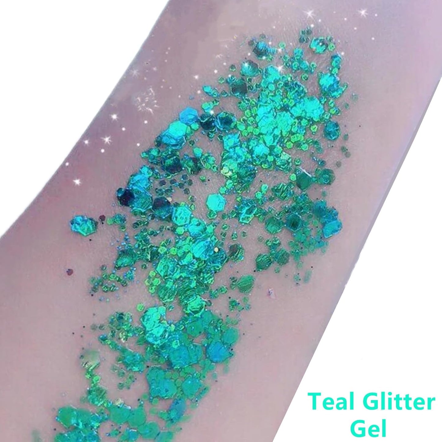 Go Ho Teal Body Glitter Gel,Mermaid Teal Face Glitter Makeup,Holographic Long Lasting Chunky Sequins Glitters for Lip Hair Nails,Festival Accessories,52g