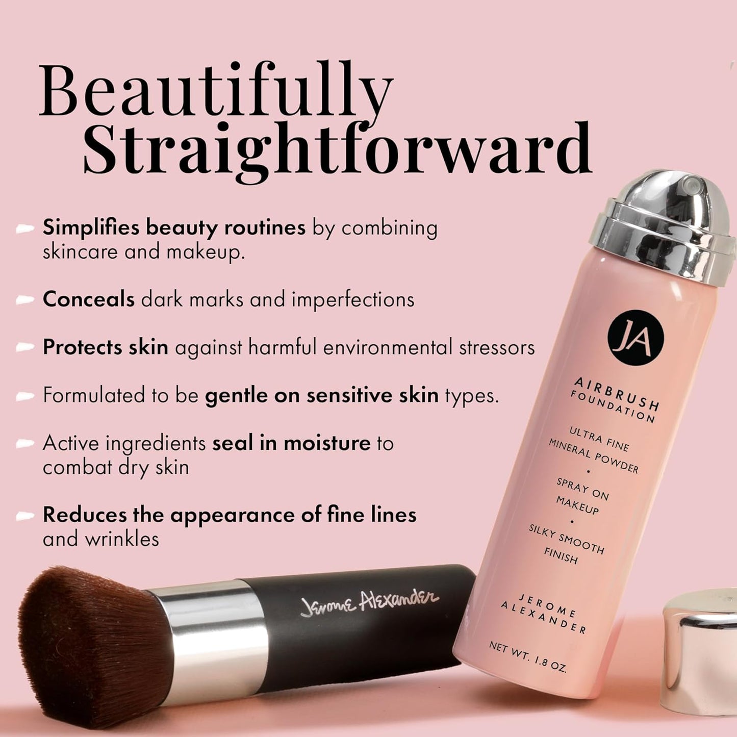 MagicMinerals AirBrush Foundation by Jerome Alexander – 2pc Set with Airbrush Foundation and Kabuki Brush - Spray Makeup with Anti-aging Ingredients for Smooth Radiant Skin - Dark