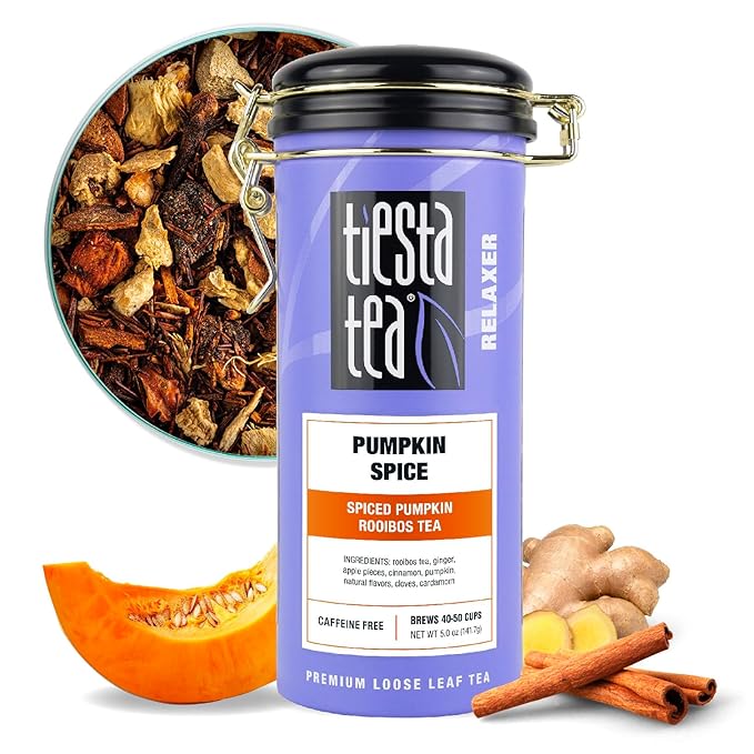 Tiesta Tea - Pumpkin Spice Rooibos Tea | Loose Leaf | Premium Herbal Infusion | Non-Caffeinated | Make Hot or Iced & Up to 50 Cups | 5oz Refillable Tin Can