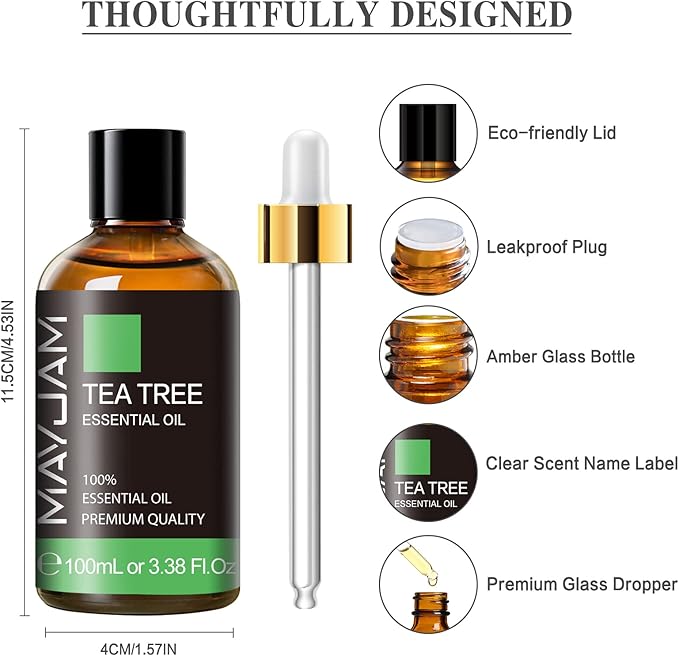 Tea Tree Essential Oil for Diffuser, MAYJAM Pure Essential Oils, Huge 3.38FL.OZ Bottle, Tea Tree Oil with Glass Dropper