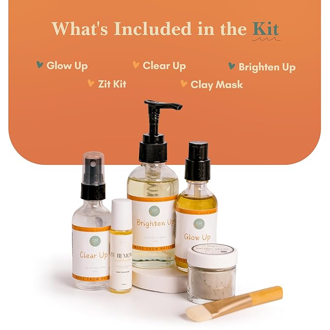 Healing Happy Method - Teen Skin Care Set with Cleanser, Toner, Moisturizer, Clay Mask, and Zit Stick | Hydrates, Controls Oil, Soothes Skin with Natural Ingredients | Skincare Gift Set for Teens