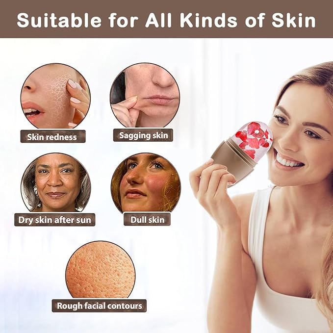 XHJRI Ice Face Roller Massager,Ice Cube Roller for Face, Eyes and Neck Naturally Conditioning and Skin Care,De-Puff Eye Bags,Reduce Migraine Pain,Reusable Massage Silicone Ice Mold (New Coffee)