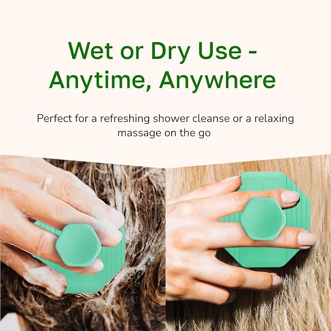 Silicone Scalp Scrubber - Massage Shampoo Brush, Soft Bristles for Hair Growth & Dandruff Removal - Ergonomic Design, Wet & Dry Use, Deep Cleansing Scalp Exfoliator for All Hair Types - Green