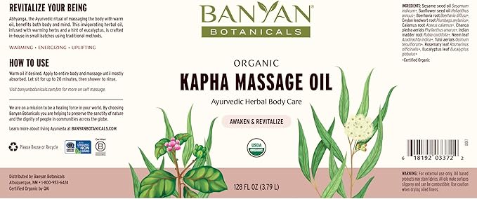 Banyan Botanicals Kapha Massage Oil – Organic Massage Oil with Chitrak and Tulsi – Warming Ayurvedic Oil to Revitalize The Tissues and Awaken The Mind – 128 oz. – Non-GMO Sustainably Sourced Vegan
