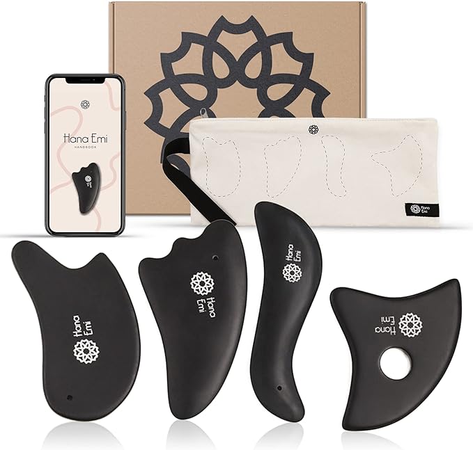 Gua Sha Facial Tools Set of 4 - Large Bian Stone for Face & Body Massage - Glowing Massage Tool & Body Set for Daily Skincare Routine