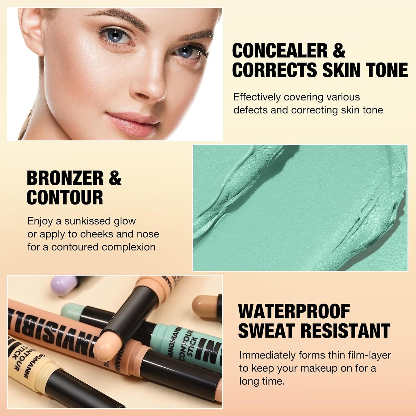 Contour Stick Corrects Skin Tone Bronzer Waterproof Sweat Resistant Concealer Creamy Concealer Light