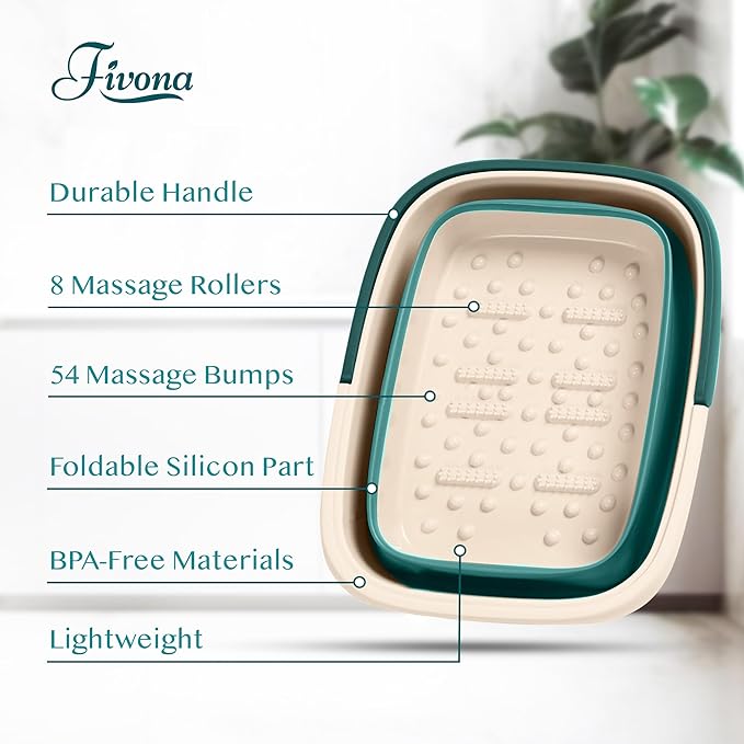 Fivona Foot Care Kit 3 in 1 - Foot Soak Blend with Epsom Salt, Tea Tree and Essential Oils - Collapsible Foot Soak Basin - Dual Action Foot File