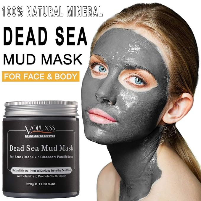 Dead Sea Mud Mask for Face and Body,Deep Cleansing Face Mask for Acne,Pore Minimizer,Natural Skincare Charcoal Blackheads Remover,Skincare Spa Clay Facial Mask for Women & Men 11.28fl.oz