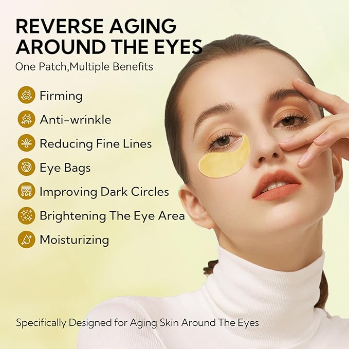 LANBENA 24K Gold Under Eye Patches(30 Pairs) -Cooling Eye Masks for Fine Lines Reduce, with Caffeine Niacinamide Tetrapeptide Hydra-Gel Collagen, Puffy Eyes & Dark Circles & Eye Bags Treatment
