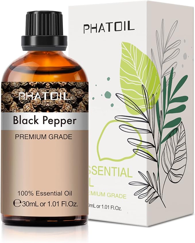 Black Pepper Essential Oil, 1.01Fl.Oz (30ML) PHATOIL Pure Essential Oil Singles for Aromatherapy Diffusers, Humidifiers, Great for DIY Candle and Soap Making, Gift for Friend