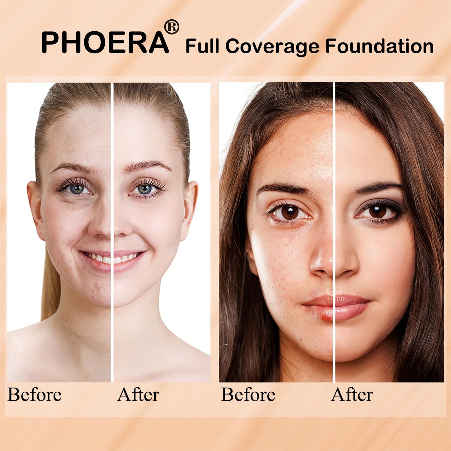 PHOERA Foundation, PHOERA Matte Liquid Foundation,PHOERA Makeup for Women, PHOERA Foundation Full Coverage Concealer, 30ml 24HR Matte Oil Control Concealer (104- Buff Beige*2)
