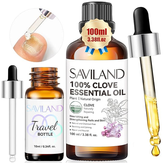 SAVILAND Clove Oil for Effective Brittle Nails Repair: Natural Clove Essential Oil 100% Pure Orangic Nail Growth for Damaged Nails Toenail Renewal Cuticle Hand Foot Care Home