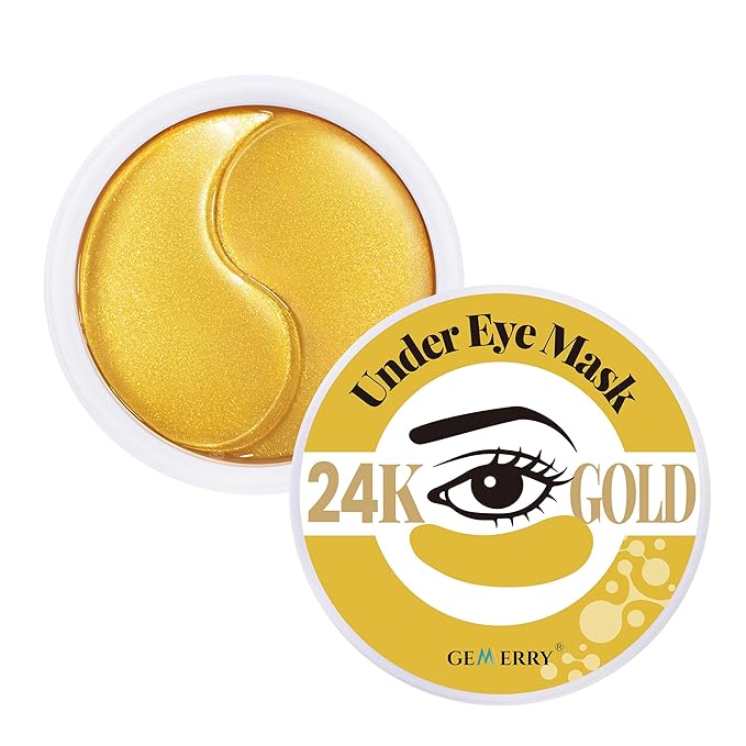 GEMERRY Under Eye Patches 60 Pcs - 24K Gold Under Eye Patches for Puffy eyes, Dark Circles, and Smooth Wrinkles, Perfect Gifts for Women Gentle Formula Self Care Under Eye Mask Rejuvenating Treatment