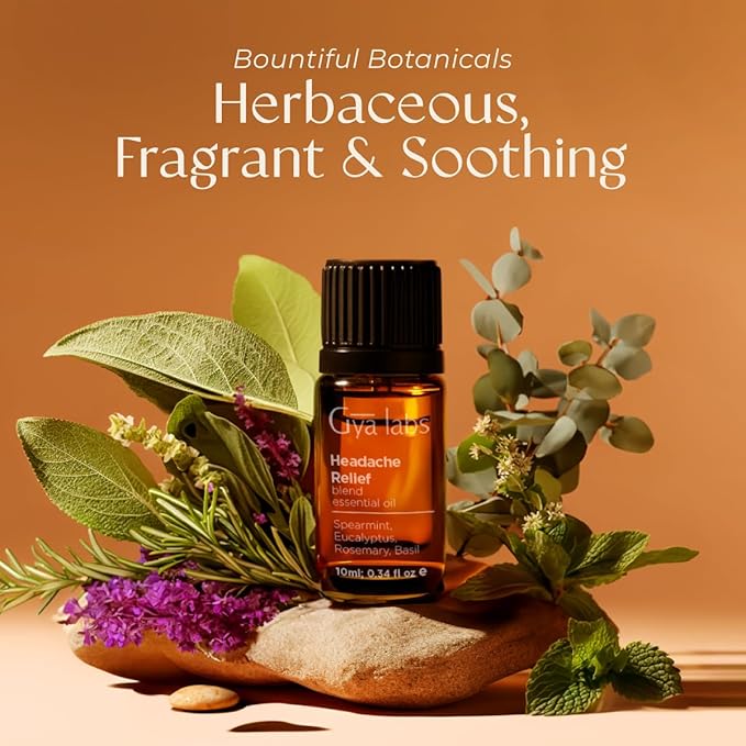 Gya Labs Headache Essential Oil Blend for Diffuser, Aromatherapy, Massage & DIY - 100% Pure Natural Ingredients of Spearmint, Rosemary & Eucalyptus (0.34 Fl Oz)
