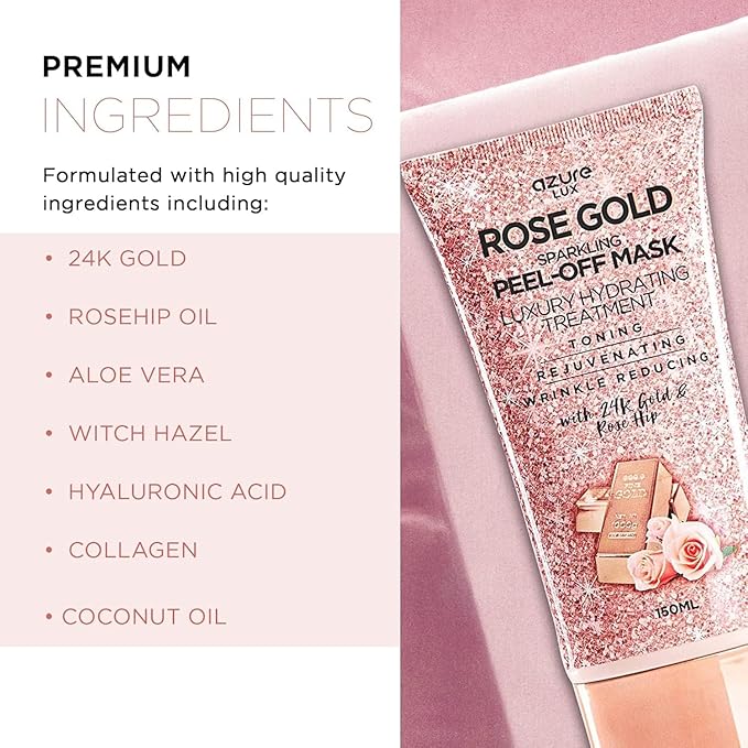 Azure Sparkling Peel-Off Masks Bundle - Rose Gold Hydrating Peel-Off Mask - 24K Gold Firming Peel-Off Mask - Charcoal & Pearl Anti Aging Peel-Off Mask - Each (150mL / 5.07 fl.oz.)