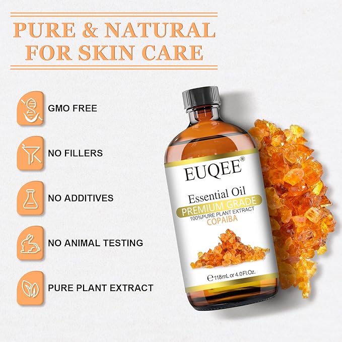 Copaiba Essential Oil 118 ml Pure Copaiba Oil Essential Oil with Dropper for Diffusers, DIY Soap, Candle Making, Aromatherapy (4fl oz)