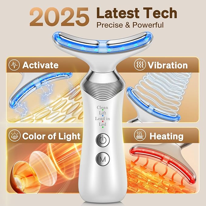Facial Massager for Face and Neck, 7-in-1 Face Neck Massager Tool with 4 Modes, Beauty Device Facial Massage for at-Home Skin Care