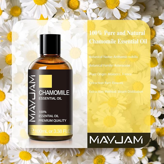 Chamomile Essential Oil(100ml) - MAYJAM 3.38fl.oz Pure Essential Oils - Use in Aromatherapy, Massage Blend & Diffusers - Chamomile Oil