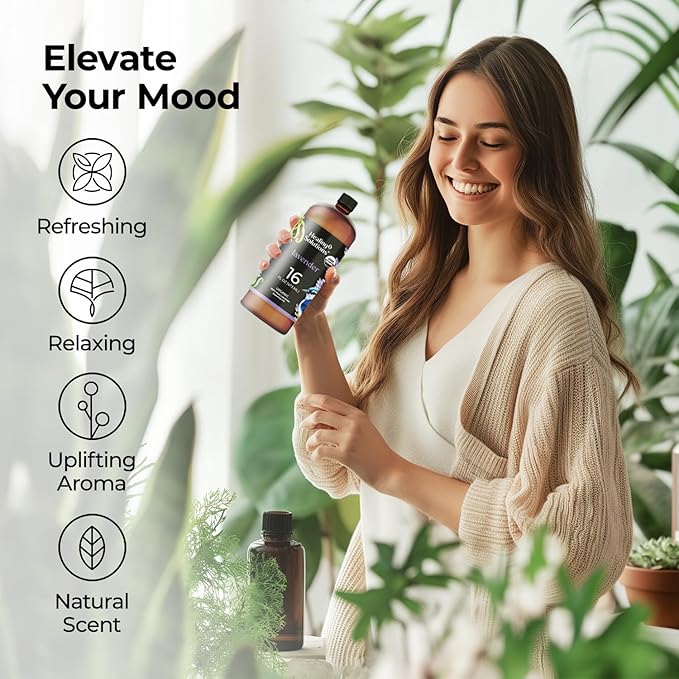 Healing Solutions Organic Lavender Essential Oil Bulk, 16oz - Lavender Essential Oil Large Bottle for Skin, Cleaning & More - Aromatherapy Diffuser Oil - Lavender Oil Spray - Lavender Oil for Cleaning