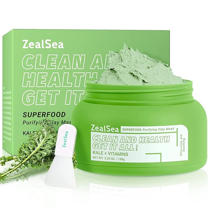 ZealSea Superfood Clay Face Mask: Deep Cleansing Mask for Controlling Oil & Blackhead Removal Pore Cleansing Antioxidant Anti-Aging Hydrating Facial Mask Vegan Skincare 5.29 Oz