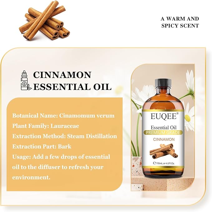 Cinnamon Essential Oil 118ml Pure Cinnamon Essential Oil for Diffuser, Aromatherapy, DIY Soap, Candle Making - 4 Fl.Oz