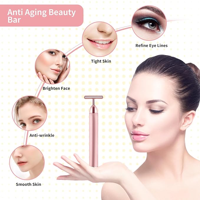 Face Massage Tool Electri Facial Lifting Toning Sculpting Device T Shape Beauty Bar Mini Microcurrent Vibration Massager Wand Face Neck Skin Care Reduce Puffiness Improve Wrinkles Anti Aging Device