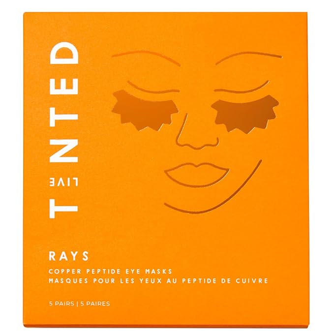 Live Tinted Rays Copper Peptide Eye Masks - Cooling, Brightening, & Nourishing Under Eye Patches, Reduces Fine Lines, & Hydrates with Copper Peptides, Banana Extract, & Bakuchiol - 5 Pairs