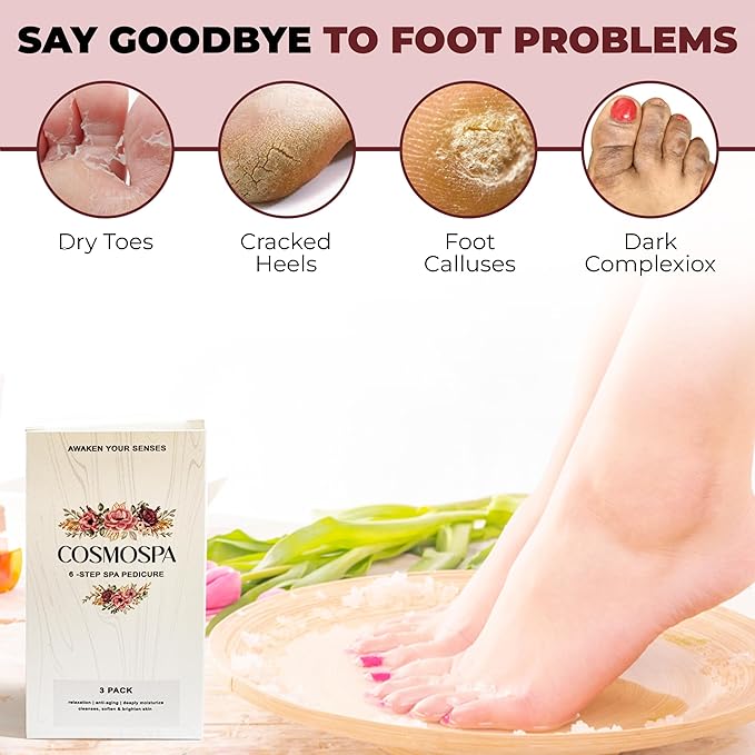 CosmoSpa Deluxe Six-Step Pedicure Set - 3 Pack, Premium Foot Care Kit for Ultimate Spa Experience at Home, Perfect for Relaxation and Rejuvenation (Pearl)