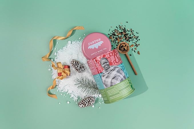 JusTea HOLIDAY TEA TRIO | Stacking Tins Variety Pack with Hand Carved Tea Spoon | Loose Leaf Tea | Variable Caffeine | Award-Winning | Fair Trade | Non-GMO