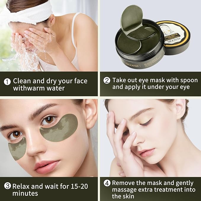 Under Eye Patch for Dark Circles and Puffy Eyes,Under Eye Masks Reduce Smooth Wrinkles and Under-eye Egg,Moisturizing Under Eye Pads For Women,Black Gold Eye Mask Patch-60 Pcs