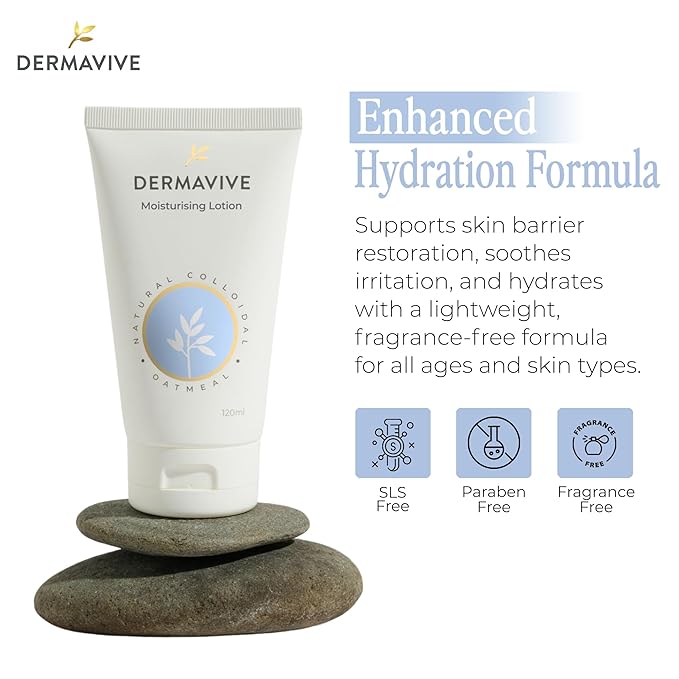 Vitamin E & Colloidal Oatmeal Moisturizing Face & Body Lotion - Hydrating pH-Balanced Moisturizer for Dry Skin - Suitable for Kids, Teens & Adults, 120ml (4.05 fl oz)