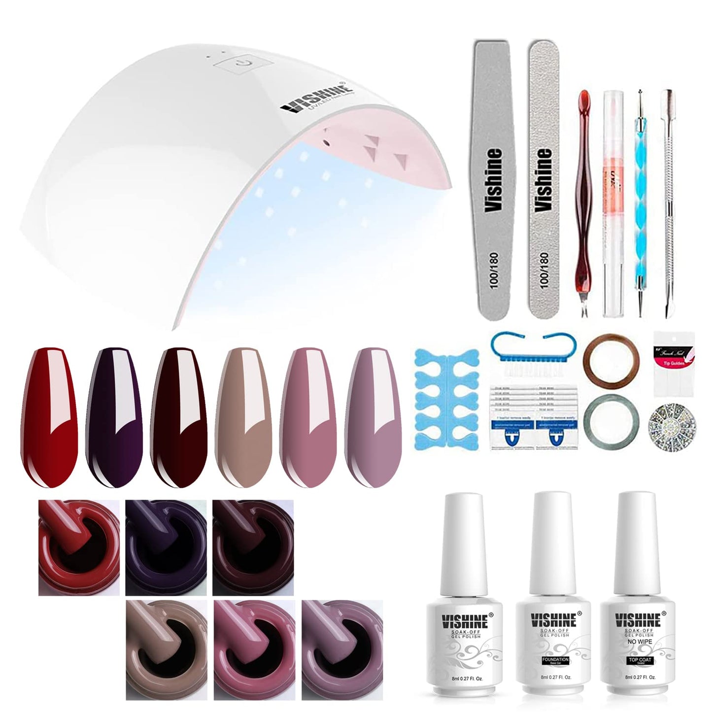 Gel Nail Polish Starter Kit - Vishine 6 Corals Colors Gel Polish Set Base Top Coat, 36W LED Nail Dryer Lamp with Full DIY Gel Manicure Nail Tools 8ml #C022