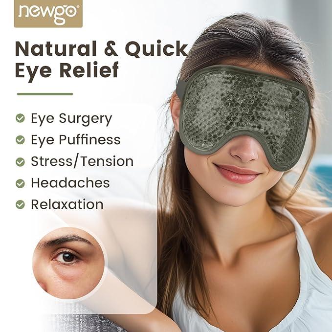 NEWGO Cooling Eye Mask for Puffy Eyes, Cold Eye Mask Eye Ice Pack for After Eyes Surgery, Tension Stress Relief, Itchy Eyes, Headaches, Dark Circles - Army Green
