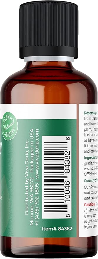 Viva Doria Rosemary Essential Oil, 100% Pure, Natural Essential Oil, Undiluted, for Aromatherapy | Food Grade, 30 mL (1 Fluid Ounce)