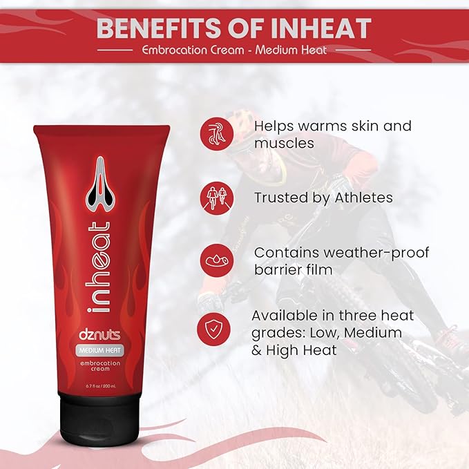 InHeat Embrocation Cream - Anti-Grime Adhesion for Cooler Days, Weather-Proof Film, Warms and Soothes Skin and Muscles - Medium - 6 oz Tube