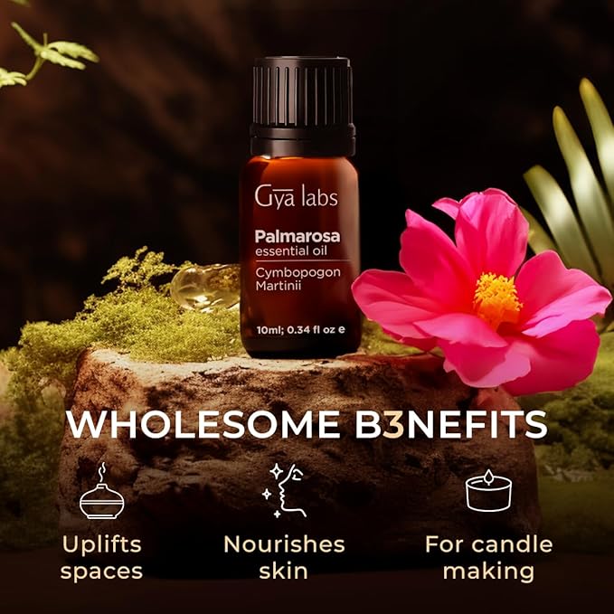 Gya Labs Palmarosa Essential Oil for Diffuser - 0.34 Fl Oz - 100% Pure Natural Palmarosa Oil for Skin, Aromatherapy, Massage, Candles Making - Sweet & Floral Scent